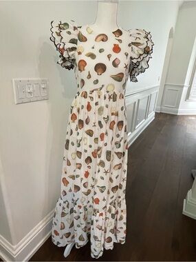 ANTONIO MELANI White Dress with Seashell Print and Light Blue Tag